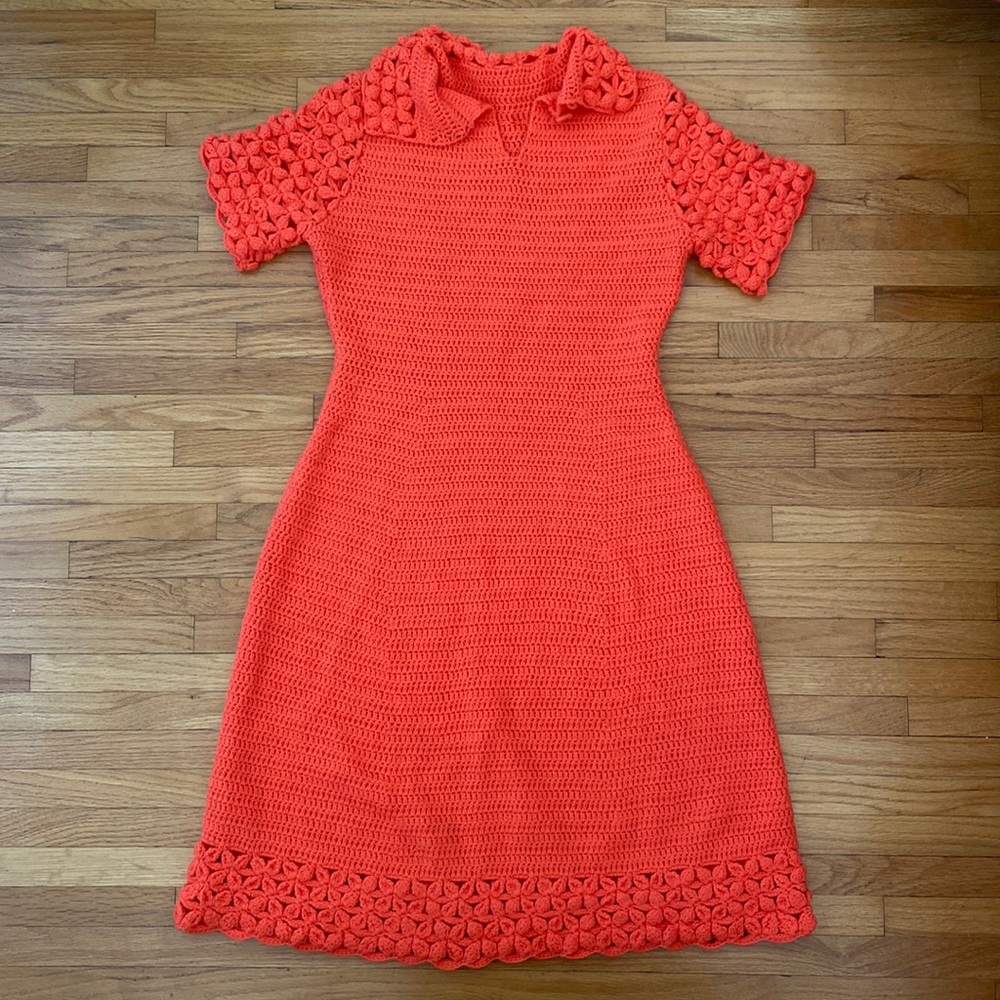 1960s Orange Crochet Dress